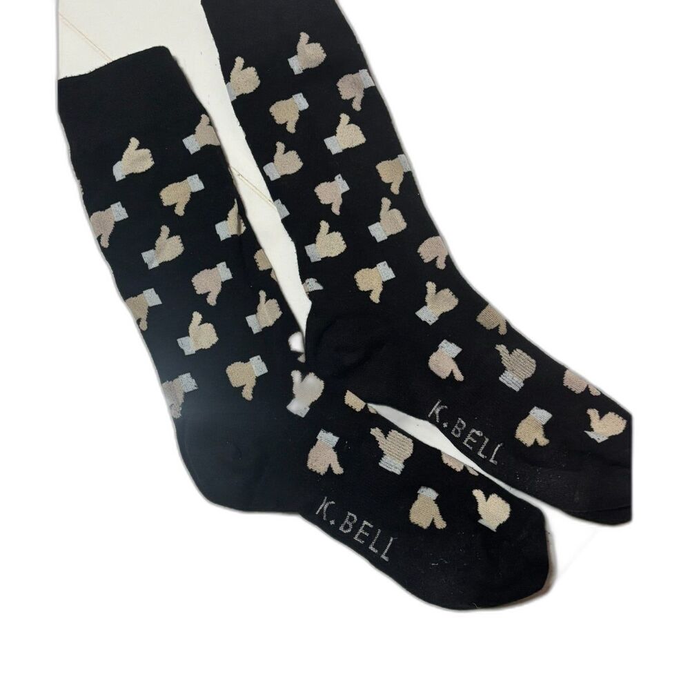 K. Bell Thumbs Up Socks Black Novelty Thumbs Up Crew Socks
